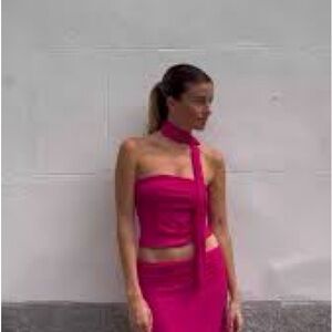 Pull&Bear Bright Pink Two-Piece Skirt Set w scarf